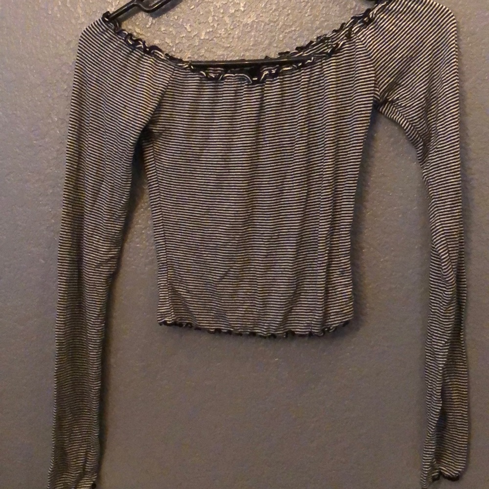 Striped off the shoulder crop top